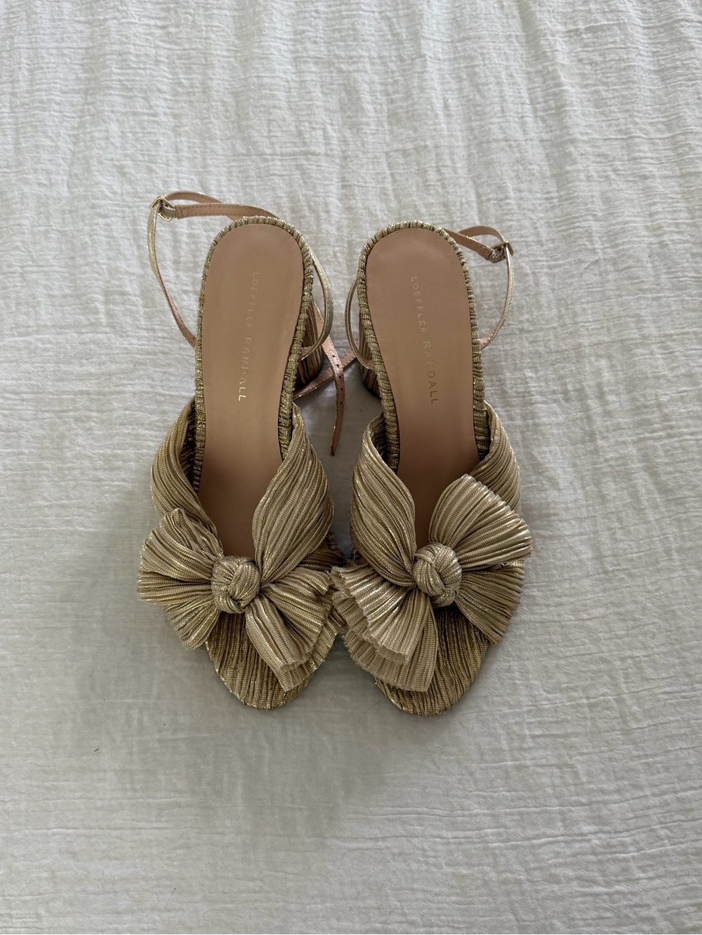 Loeffler Randall Camellia Gold Pleated Bow Heel - Size 8.5